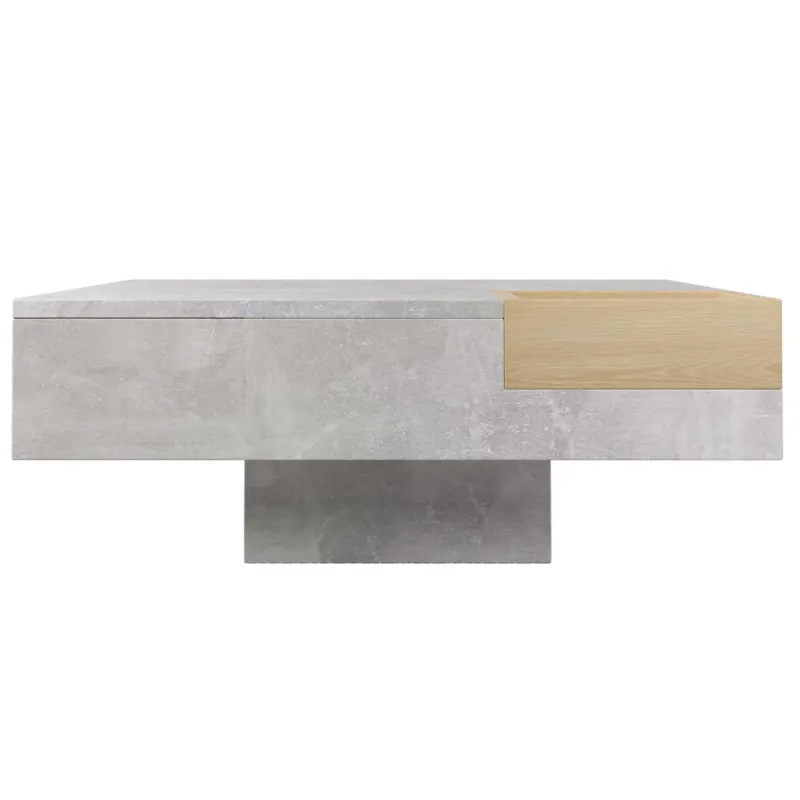 Exklusiver Couchtisch mit herausnehmbarer Aufbewahrungsbox, Betongrau und Holzfarbe, 72×72×30 cm, Grau