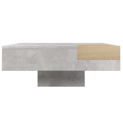 Exklusiver Couchtisch mit herausnehmbarer Aufbewahrungsbox, Betongrau und Holzfarbe, 72×72×30 cm, Grau