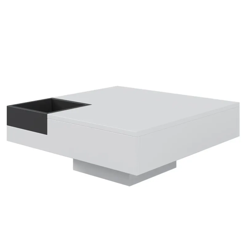 Eleganter Couchtisch Hochglanz, LED-Lichteffekt, 72×72×30 cm, Weiss