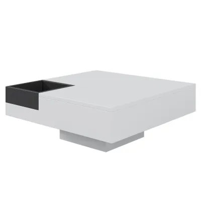 Eleganter Couchtisch Hochglanz, LED-Lichteffekt, 72×72×30 cm, Weiss