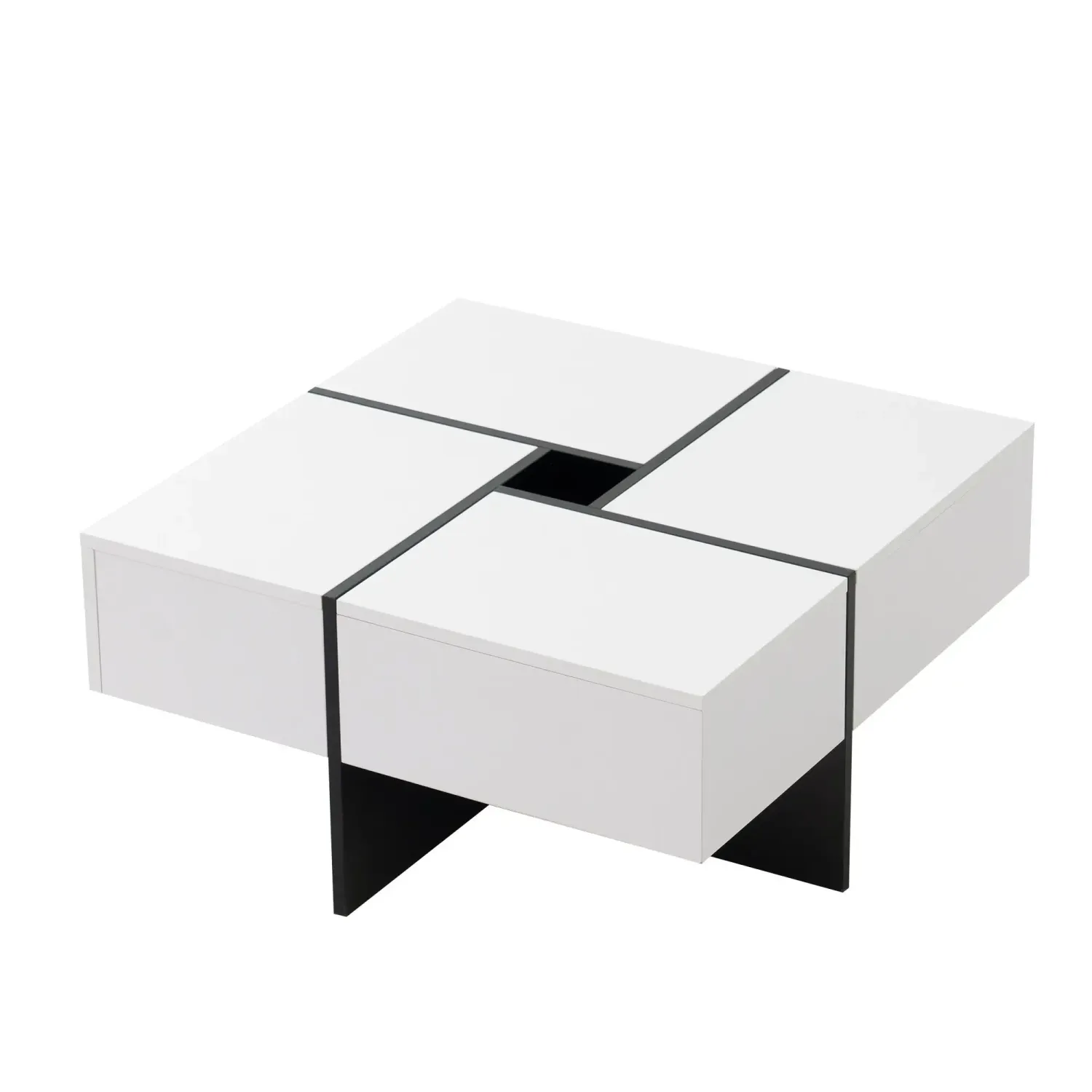 Eleganter Hochglanz-Couchtisch mit innovativem Schubladensystem Weiss+Schwarz
