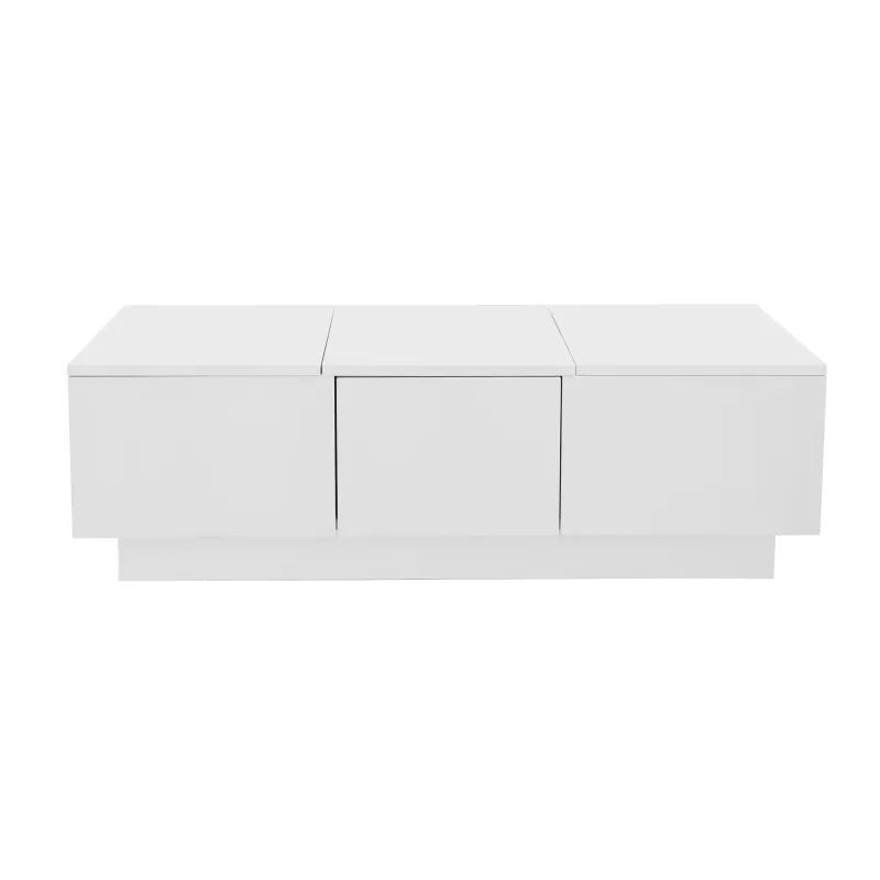 Innovtiver Couchtisch mit Push-Pull-Aufbewahrung und doppelseitigen Schubladensystem, Weiss