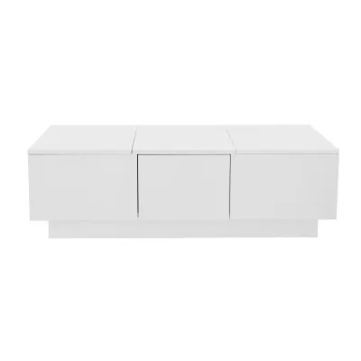 Innovtiver Couchtisch mit Push-Pull-Aufbewahrung und doppelseitigen Schubladensystem, Weiss