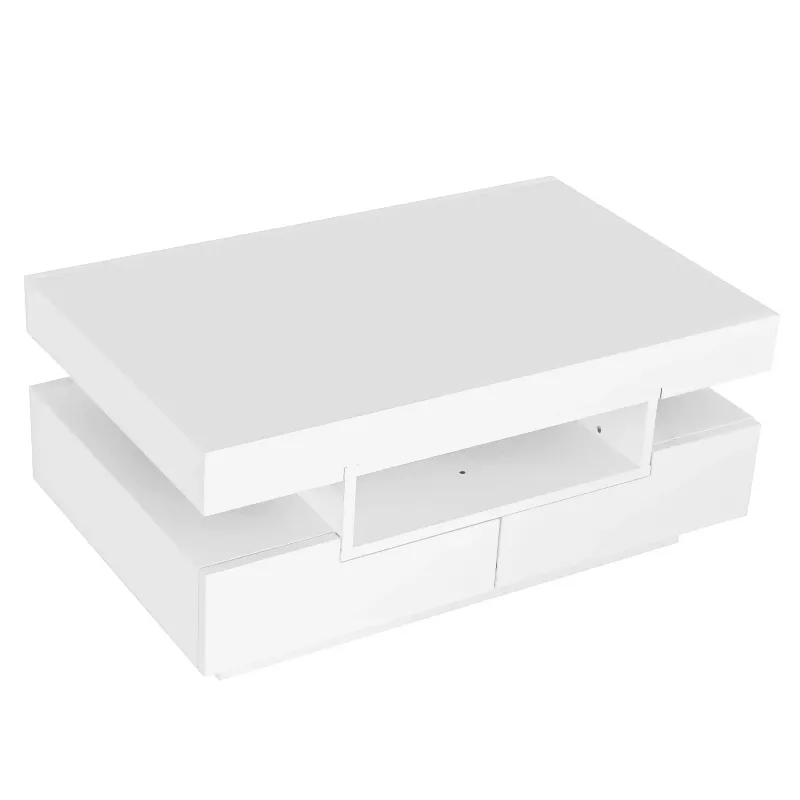 Stilvoller Couchtisch mit LED-Licht und vier Schubladen mit grossen Stauraum, Weiss
