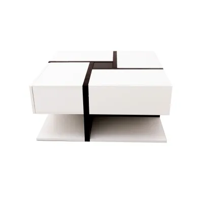 Exklusiv-Couchtisch mit 4 Schubladen, einzigartigem Farb- und Liniendesign, Weiss und Schwarz