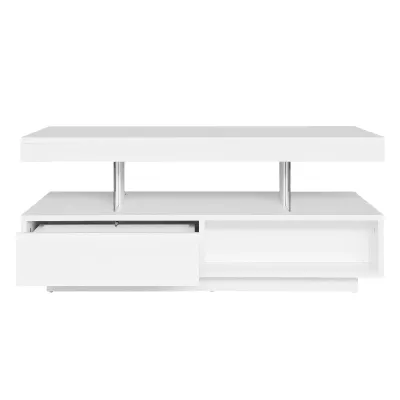 Luxuriöser Hochglanz-Couchtisch mit 4 Glaseinsätzen, LED-Beleuchtung, Weiss