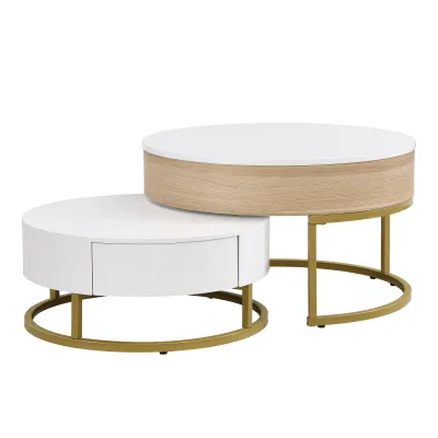 elegantes 2-teiliges Set vergoldeter Beistelltisch, höhenverstellbar, weiss