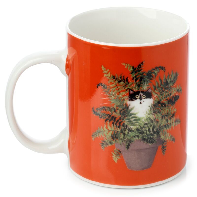 Kim Haskins Cat Katze im Blumentopf rote Tasse aus Porzellan