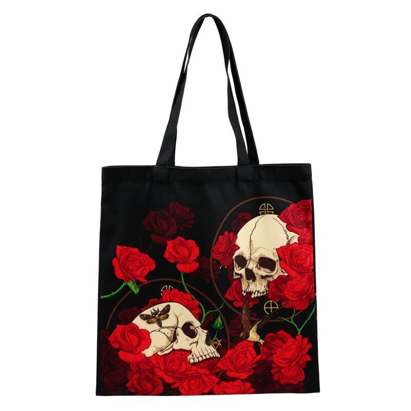 Skulls &amp; Roses Totenkopf Tragetasche Einkaufstasche