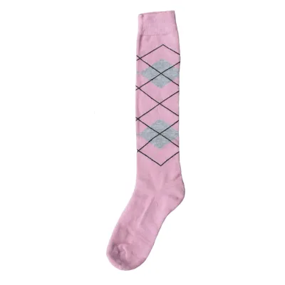 Reiter-Kniestrümpfe RE kariert rosa/grau 43-46