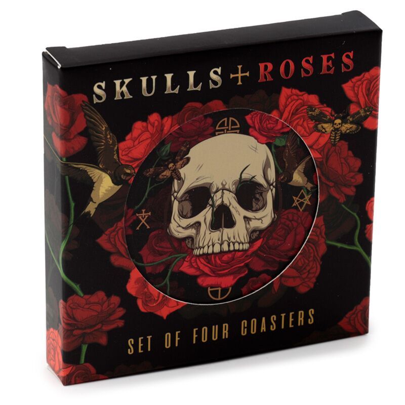 Skulls &amp; Roses Totenkopf Untersetzer 4er Set