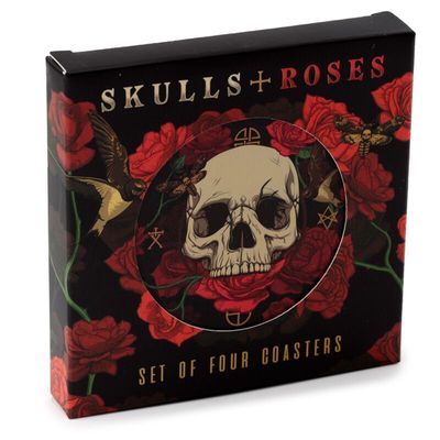 Skulls &amp; Roses Totenkopf Untersetzer 4er Set