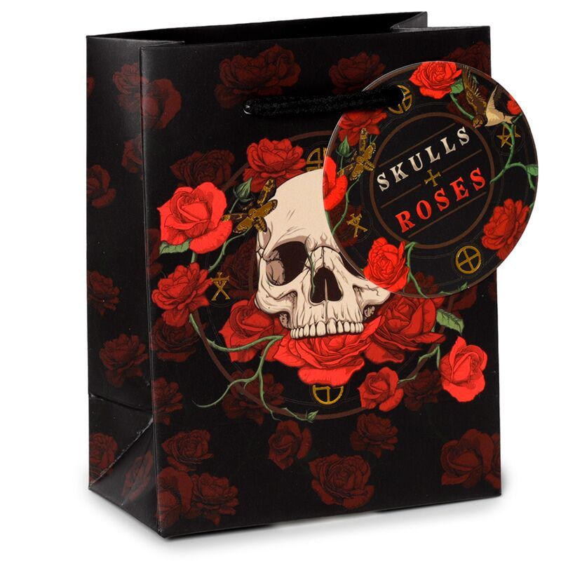 Skulls &amp; Roses Totenkopf rote Rosen Geschenktasche - (S)