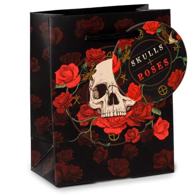 Skulls &amp; Roses Totenkopf rote Rosen Geschenktasche - (S)