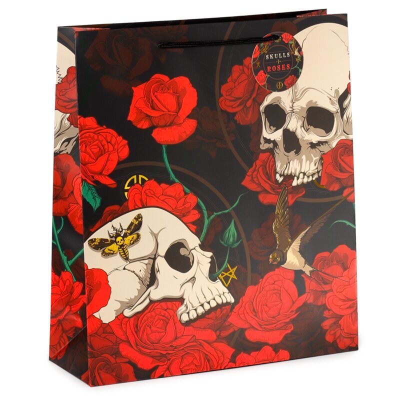 Skulls &amp; Roses Totenkopf rote Rosen Geschenktasche - (XL)