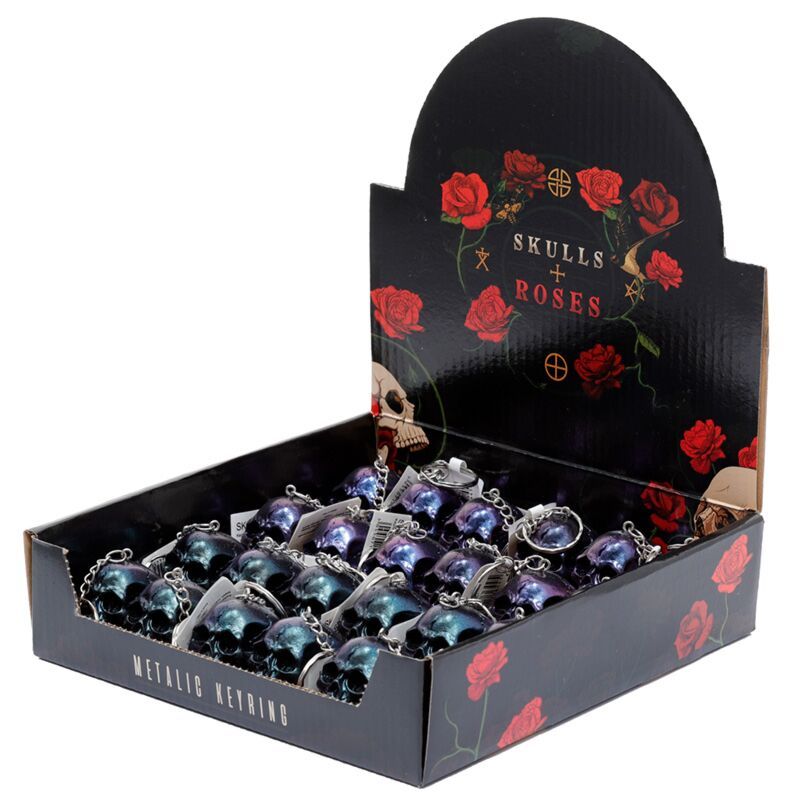 Skulls &amp; Roses Totenkopf dunkles Metall &amp; Gold Schlüsselanhänger