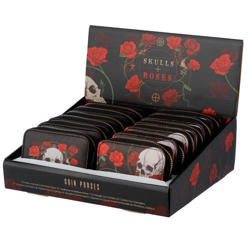 Skulls &amp; Roses Totenköpfe Portemonnaie mit Reißverschluss - klein