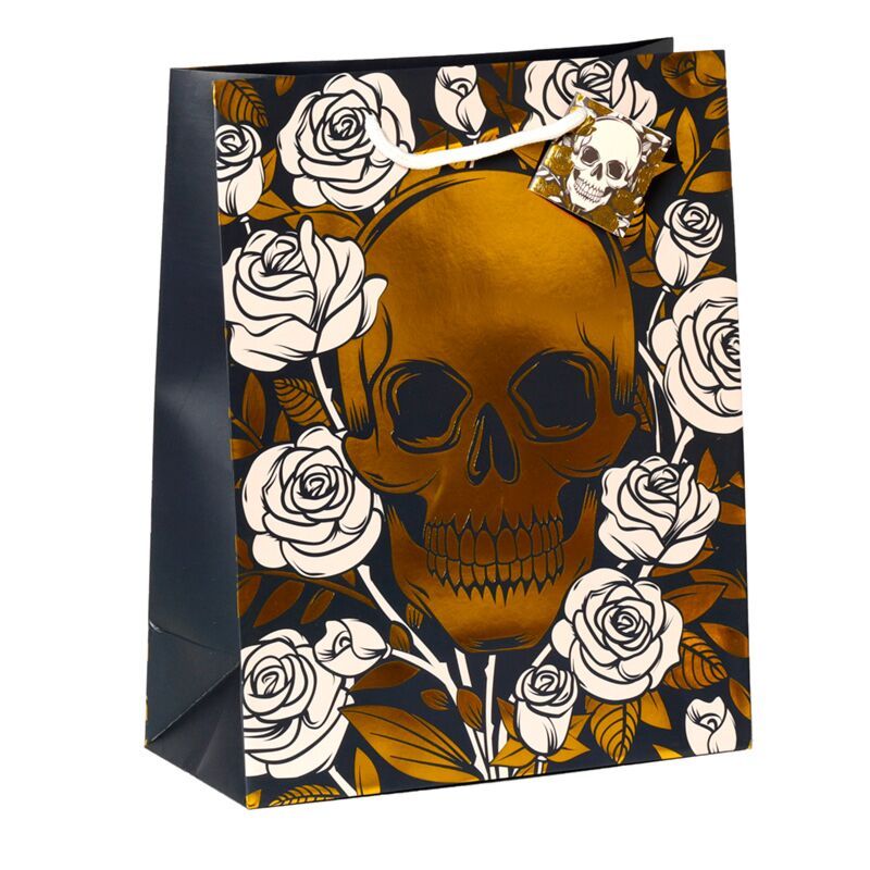 Skulls &amp; Roses Metallische Geschenktasche - (L)