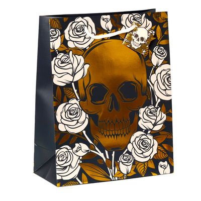 Skulls &amp; Roses Metallische Geschenktasche - (L)