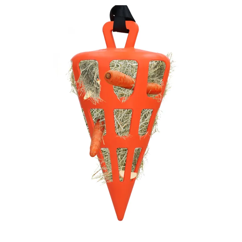 Heuraufe Slowfeeder Fun & Flex Ø 22 cm Karotte – Heunetz für Pferde & Weidetiere – Slowfeeder –Bis zu 1 kg Heu