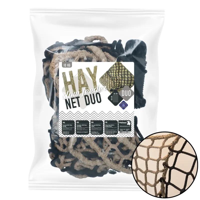 Heunetz Doppelnetz Slowfeeder 100x90 cm für Pferde - Bis zu 10 kg Heu
