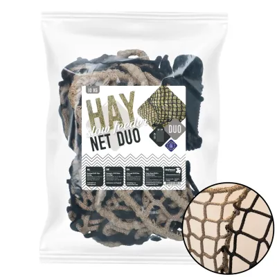 Heunetz Doppelnetz Slowfeeder 100x90 cm für Pferde - Bis zu 10 kg Heu