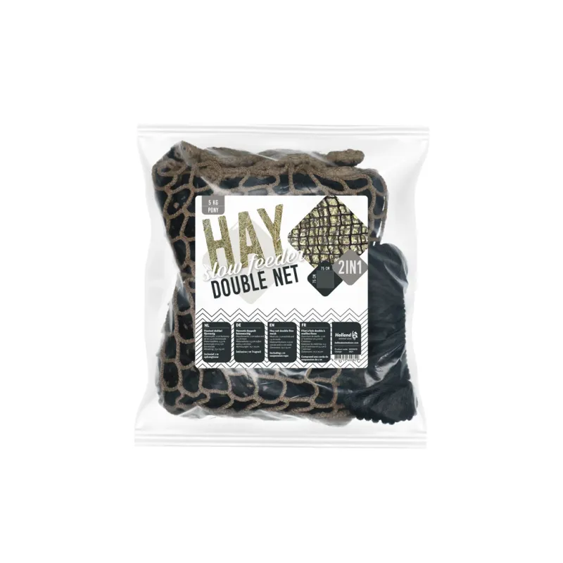 Doppel-Heunetz Slowfeeder 75x75 cm für Pony - Bis zu 5 kg Heu