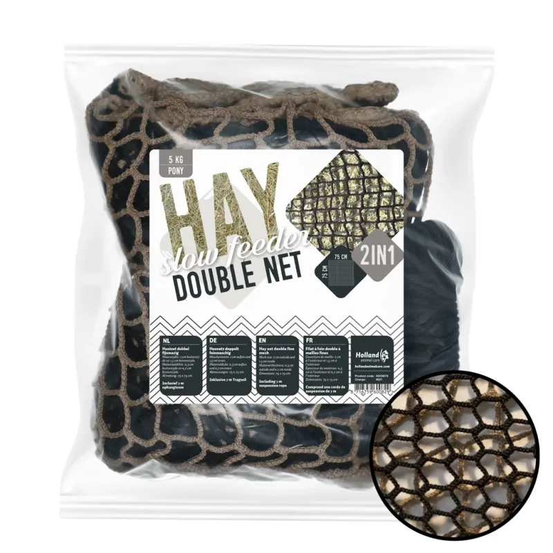 Doppel-Heunetz Slowfeeder 75x75 cm für Pony - Bis zu 5 kg Heu