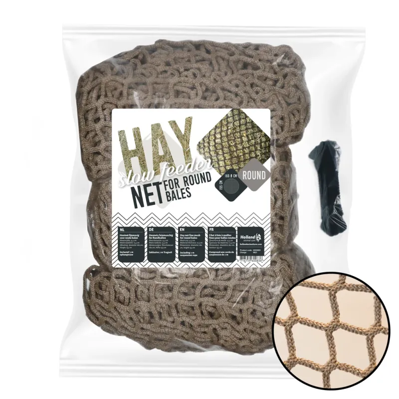 Rundballen-Heunetz Slowfeeder 160 x 155 cm für Pferde - Bis zu 5 kg Heu
