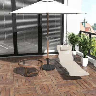 Sonnenliege klappbar, Gartenliege mit Kopfkissen, 5-fach verstellbar, 120 kg, Creme