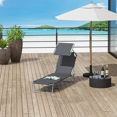 Sonnenliege klappbar, Gartenliege mit Sonnenschutz, 4-fach verstellbar, 120 kg, Grau