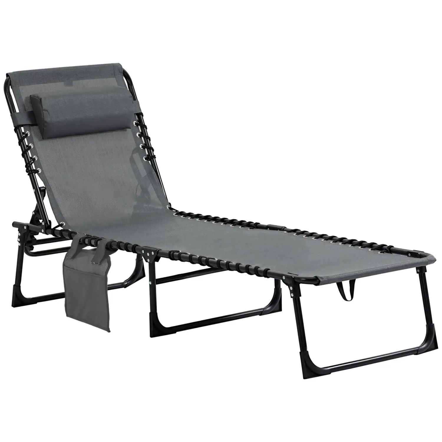 Liegestuhl mit Nackenkissen, Stahlrahmen, Netzstoffbezug, 120 kg Belastbarkeit, Grau