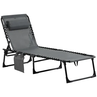 Liegestuhl mit Nackenkissen, Stahlrahmen, Netzstoffbezug, 120 kg Belastbarkeit, Grau