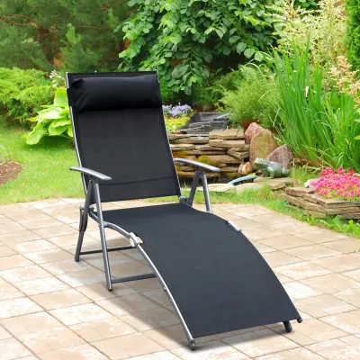 Sonnenliege klappbar, Strandliege, Kissen, 7-Fach verstellbar, 165 kg, Schwarz