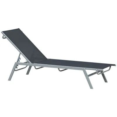 Garten-Sonnenliege Relaxliege mit 5-stufige Rückenlehne aus Metall Schwarz