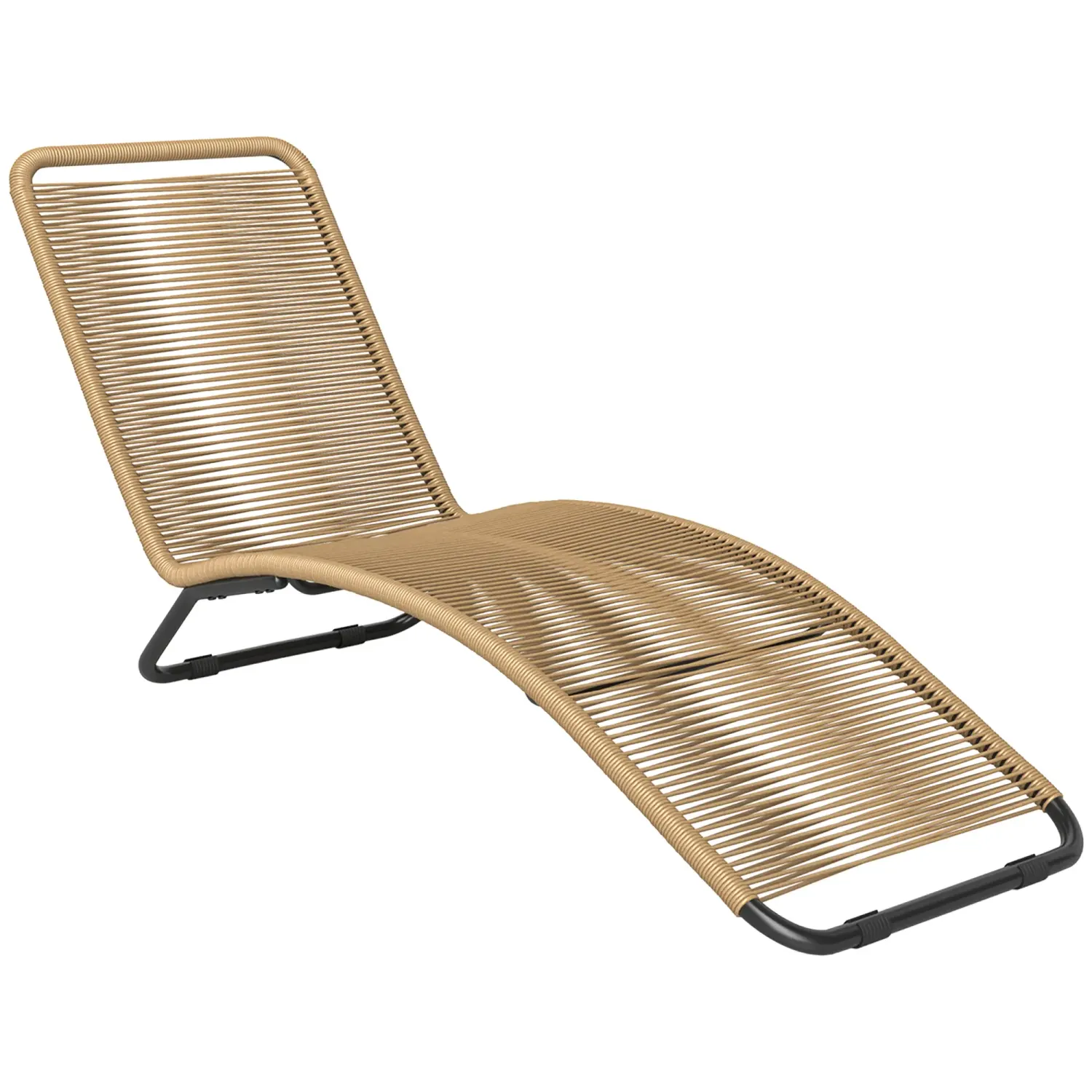 Rattan-Sonnenliege, S-förmiger Liegestuhl mit Rattangeflecht, Korbliege mit Stahlrahmen, Braun