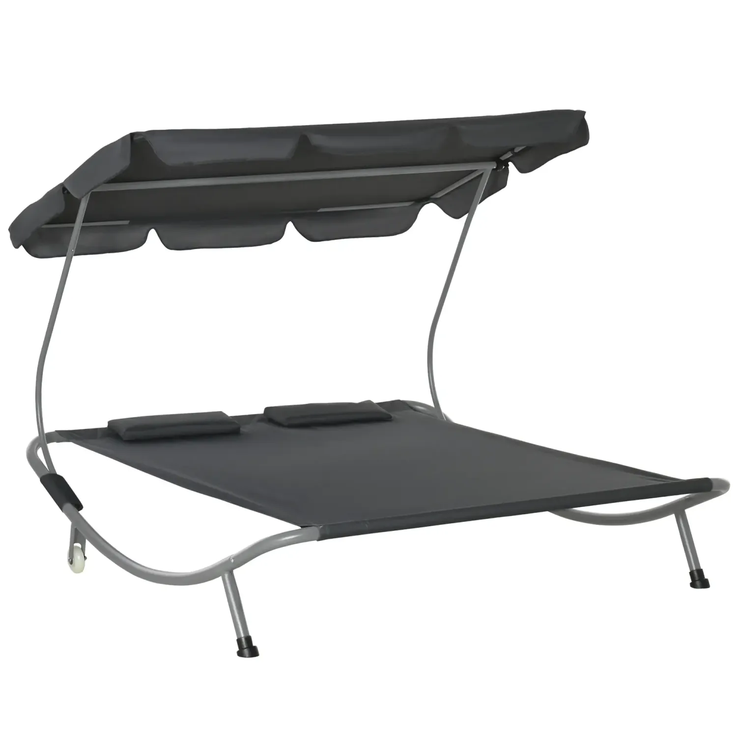 Doppelliege Sonnenliege Relaxliege rollbar mit Dach Stahl Grau 200 x 175 x 134 cm