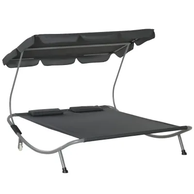 Doppelliege Sonnenliege Relaxliege rollbar mit Dach Stahl Grau 200 x 175 x 134 cm