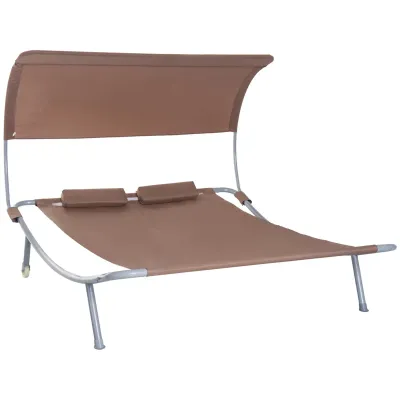 Doppelliege Sonnenliege mit Dach rollbar Stahl Braun
