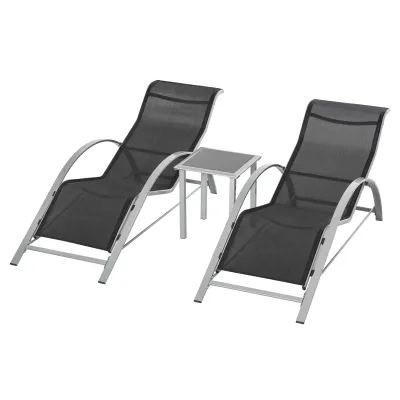 3-tlg. Gartenliege mit Tisch Gartentischset Grau