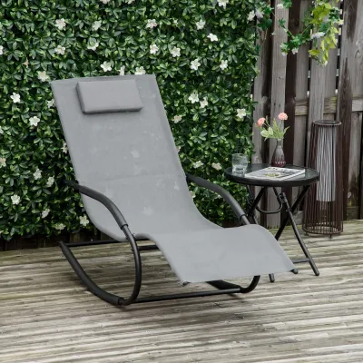 Schaukelstuhl mit ergonomischem Rocking Chair mit Kopfstütze und Armlehnen Grau