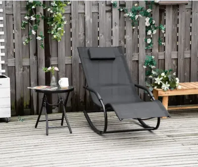 Schaukelstuhl mit ergonomischem Rocking Chair mit Kopfstütze und Armlehnen Schwarz
