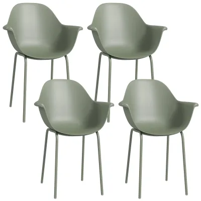 4er-Gartenstuhl-Set, Esszimmerstühle, mit Rückenlehne/Armlehnen, wetterfest, bis 120 kg, Kunststoff/Metall, Grün