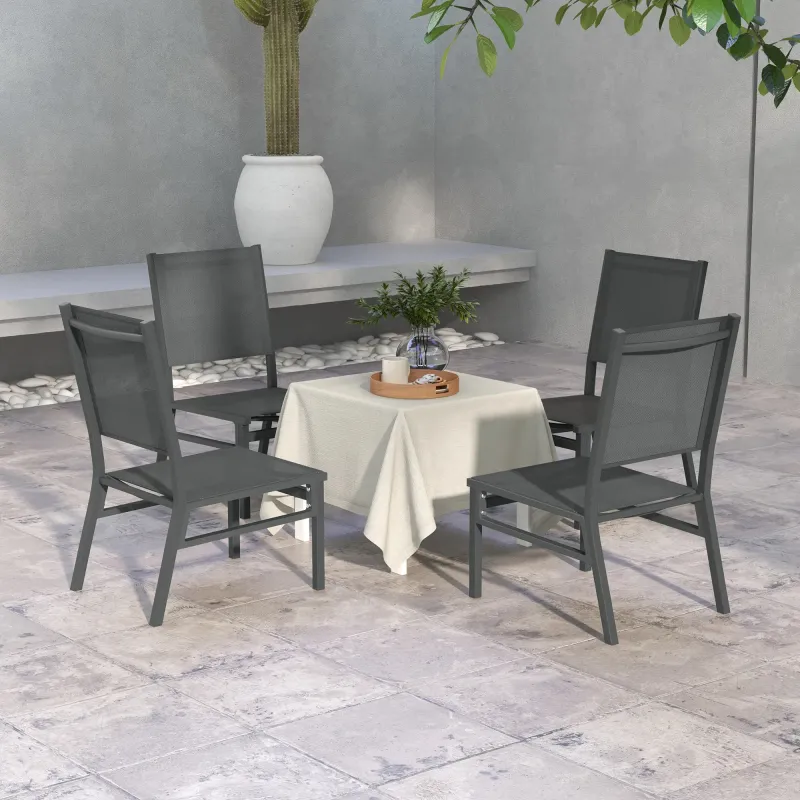4er-Set Gartenstühle aus Aluminium mit Textilene-Gewebe für den Aussenbereich