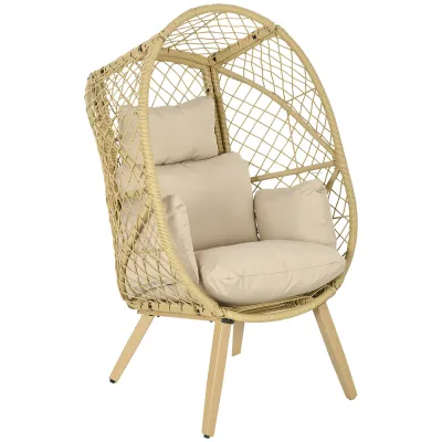 Rattan Eierstuhl, Korbsessel mit Kissen