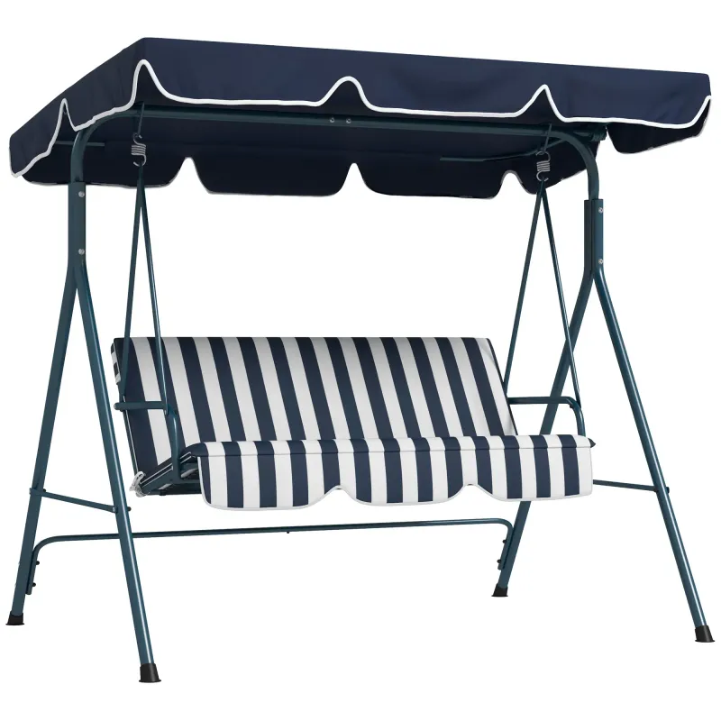 Hollywoodschaukel Gartenschaukel 3-Sitzer, wetterbeständig, verstellbares Dach, 172 x 110 x 153, Blau