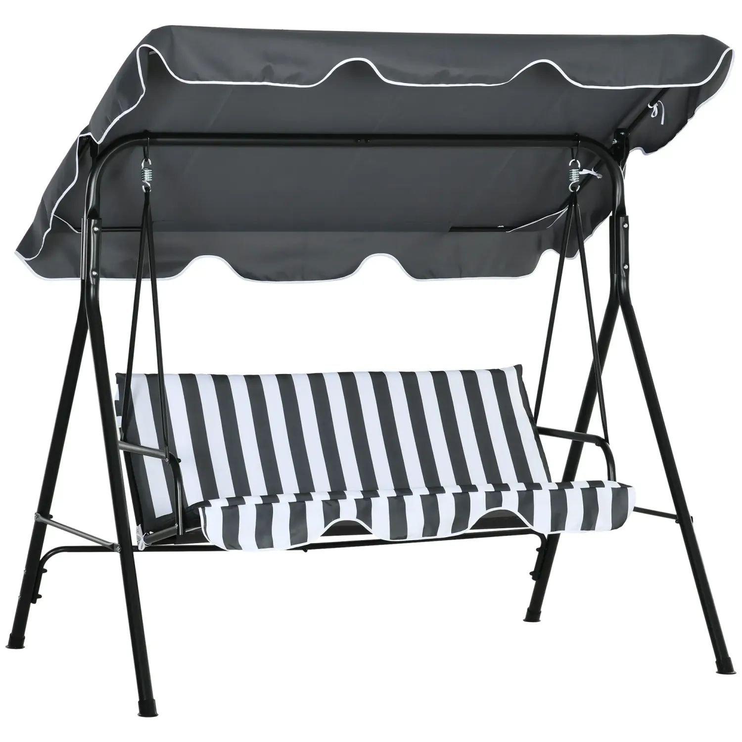Hollywoodschaukel, Gartenschaukel, 3-Sitzer Schaukelbank mit Dach, Stahl, 172 x 110 x 153 cm, Grau+Weiss