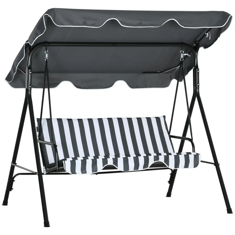 Hollywoodschaukel, Gartenschaukel, 3-Sitzer Schaukelbank mit Dach, Stahl, 172 x 110 x 153 cm, Grau+Weiss