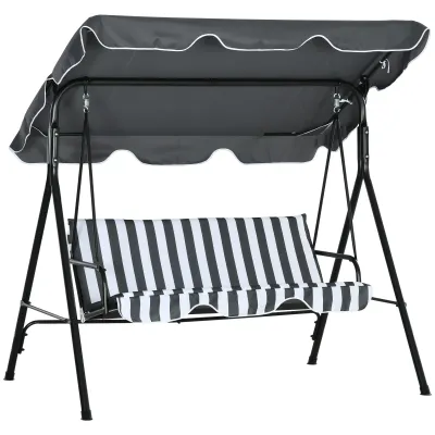Hollywoodschaukel, Gartenschaukel, 3-Sitzer Schaukelbank mit Dach, Stahl, 172 x 110 x 153 cm, Grau+Weiss