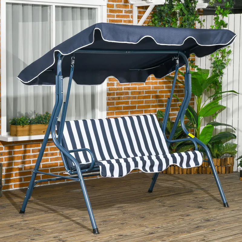 Hollywoodschaukel Gartenliege 3-Sitzer Blau Weiss Gestreift